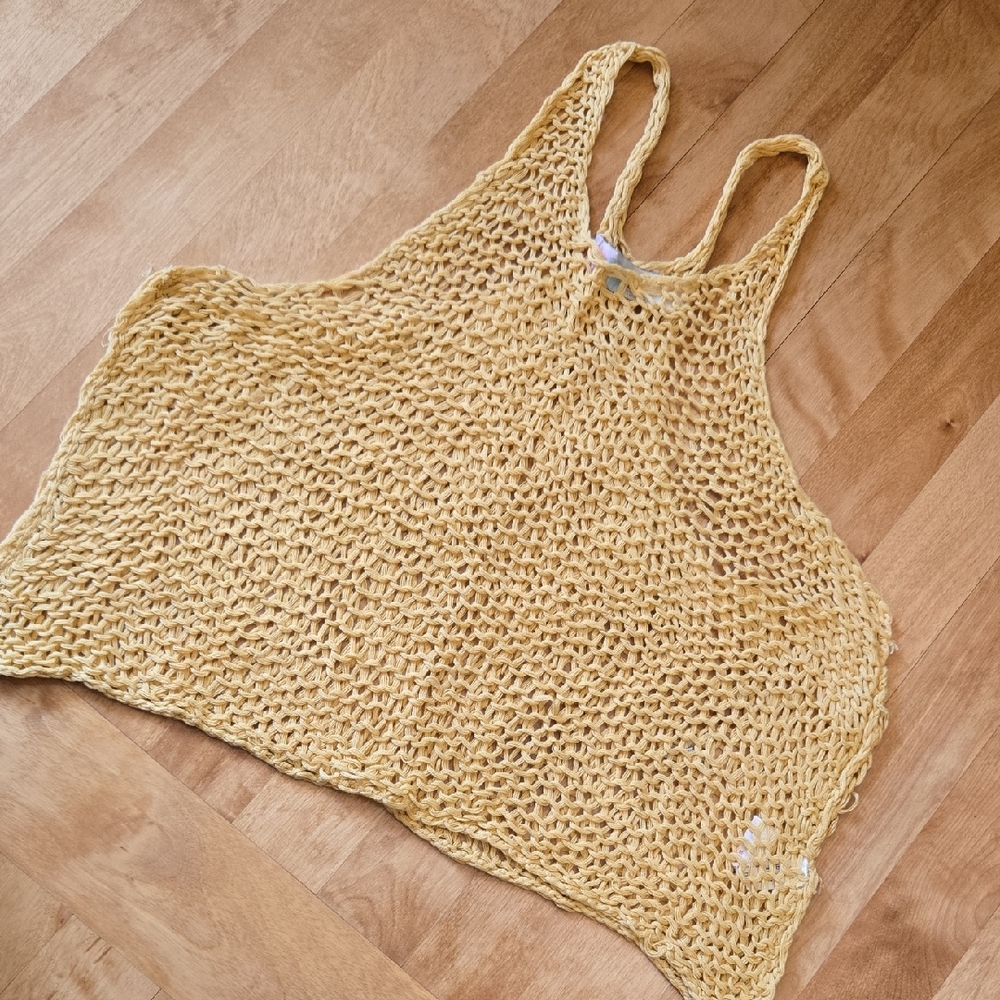 Yellow Crochet Knit Tank Top - Lightweight Summer Layer Sixe XS